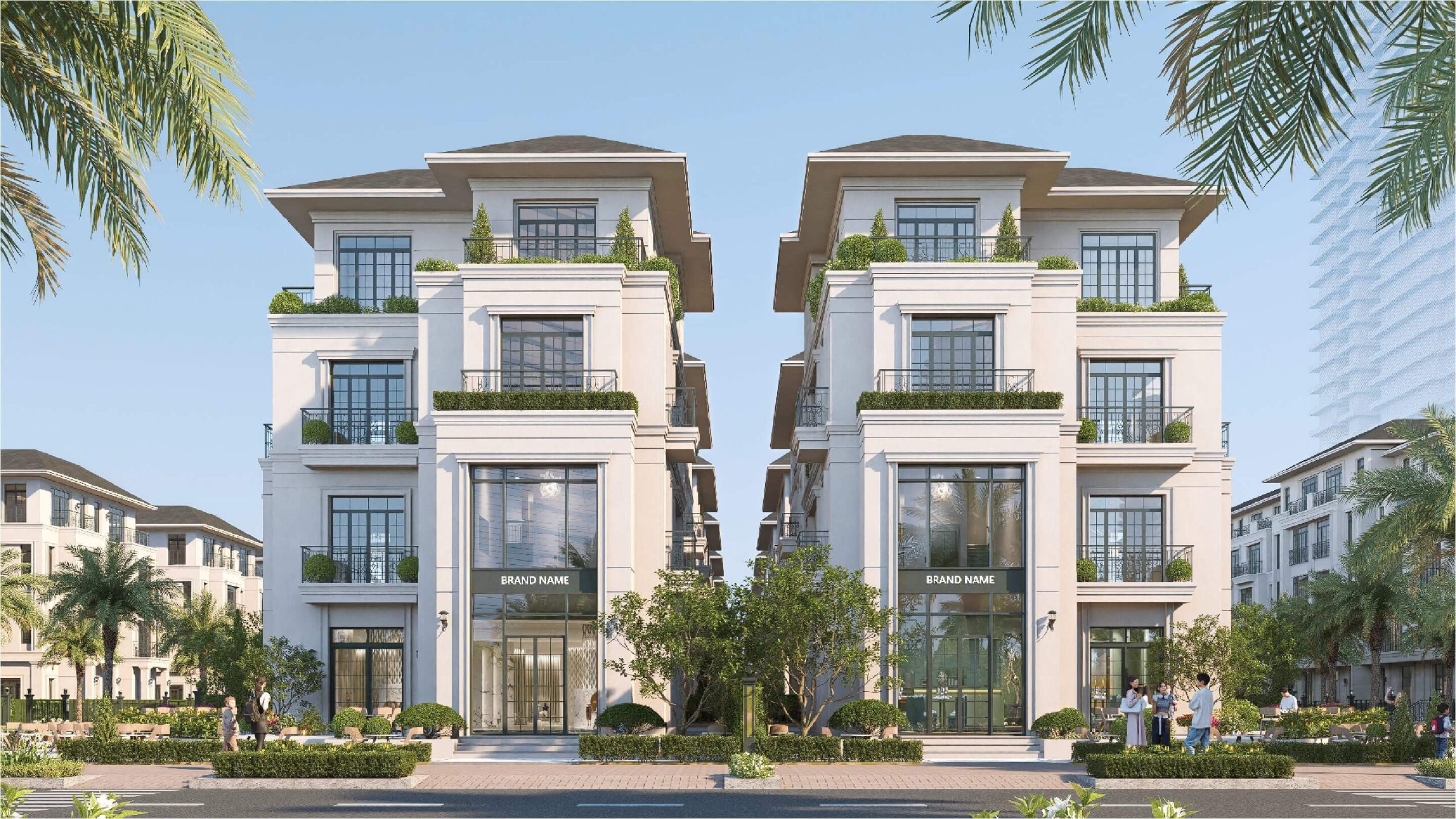 Biệt thự đơn lập giai đoạn 1 Alluvia City được xây dựng 4 tầng với kiến trúc tân cổ điển