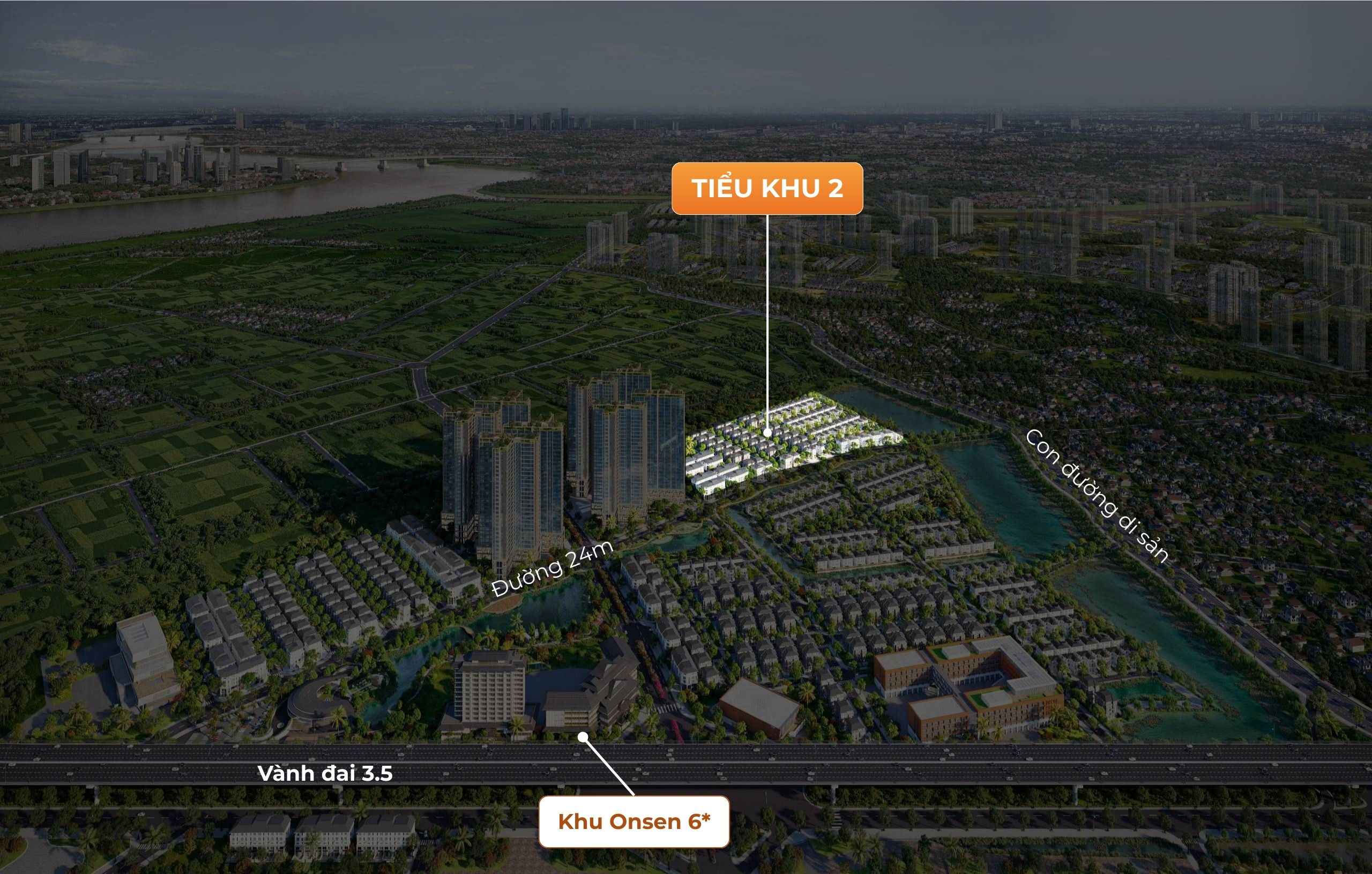 Vị trí tiểu khu 2 Alluvia Onsen kết nối với những tuyến đường trọng điểm, và tiếp giáp với hồ điều hòa